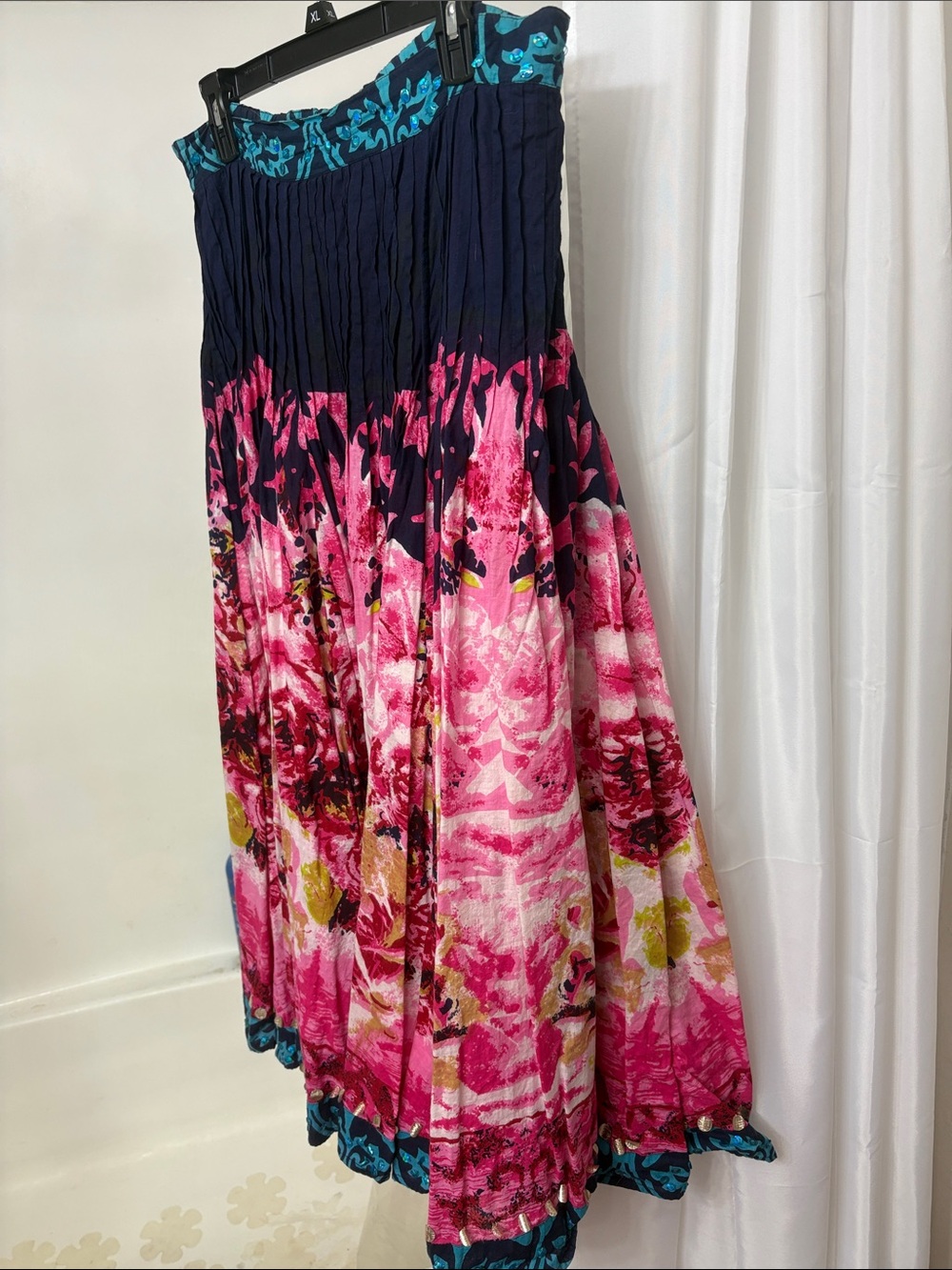 Soft Surroundings Pink & Navy Floral Tie-Dye Maxi Skirt